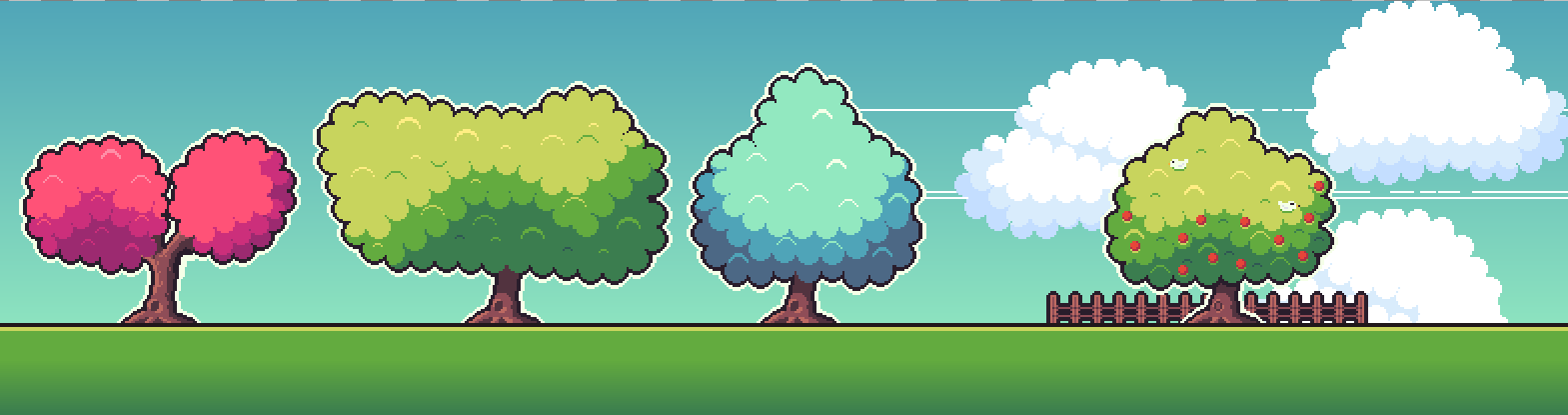 250 Pixel Art Clouds & Tree Tops